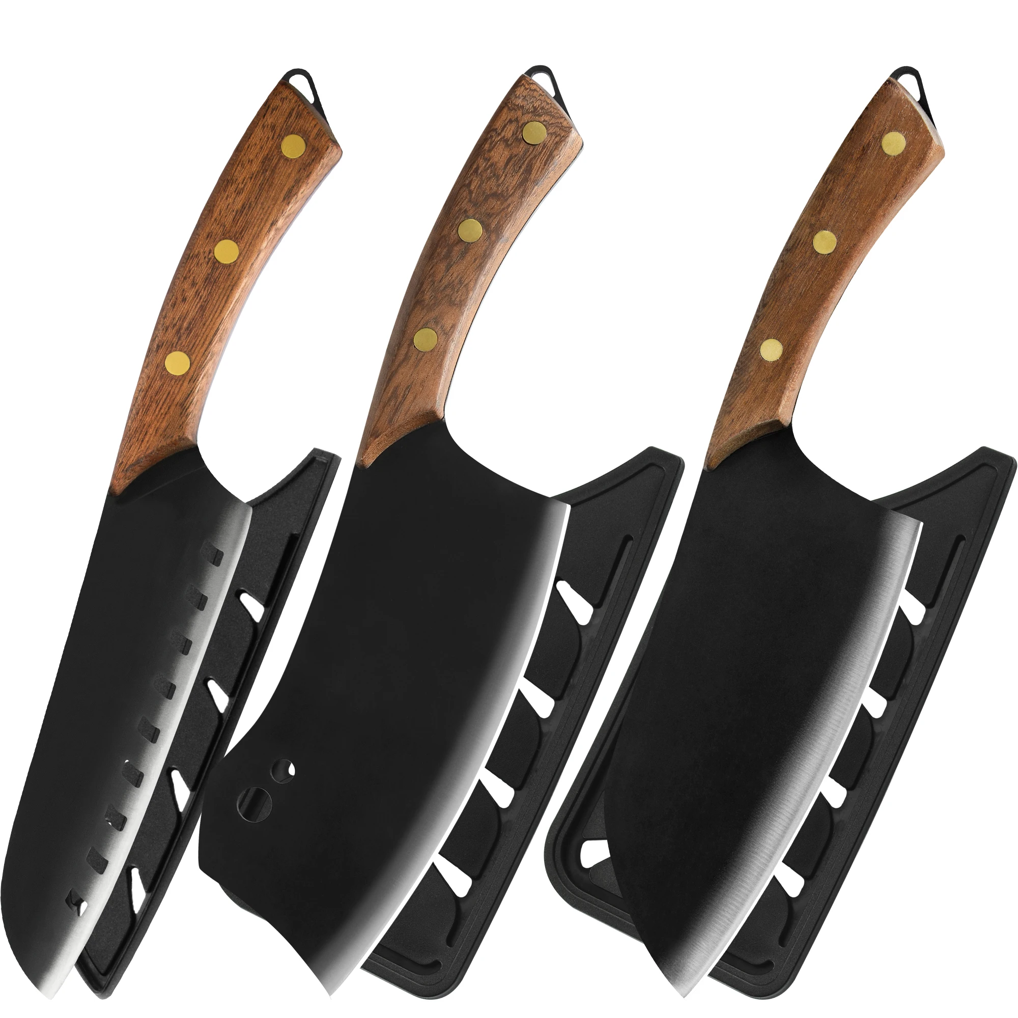 

XYj 3 Pieces Knives Set Full Tang Kitchen Cutlery Stainless Steel Meat Cleaver Chopping Knives Chef Knives For Outdoor Camping