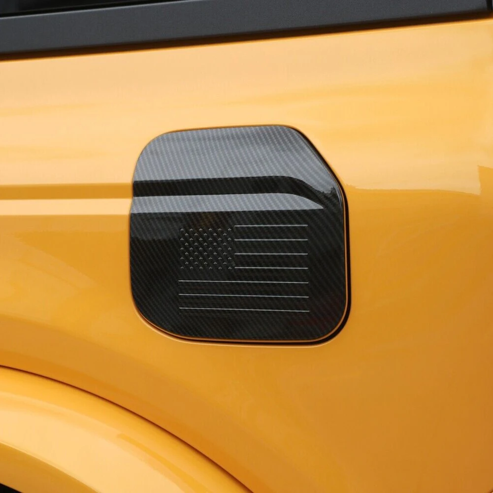 

Black Carbon Fiber ABS American Flag Pattern Fuel Filler Gas Tank Cap Cover Trim Fit For For Ford Bronco 2021 2022