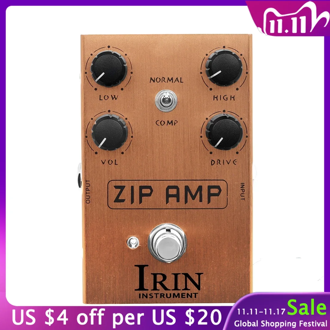 

IRIN ZIP AMP Strong Compression Overdrive Tone Guitar Effects Pedal with COMP Toggle Switch for Electric Guitar Effect Accessory