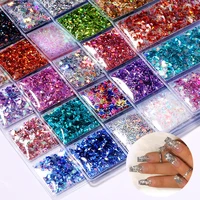 nail glitter mix powder sequins 6 gridbag holographic nail sequins sparkling nail gel polish dust manicures art decoration
