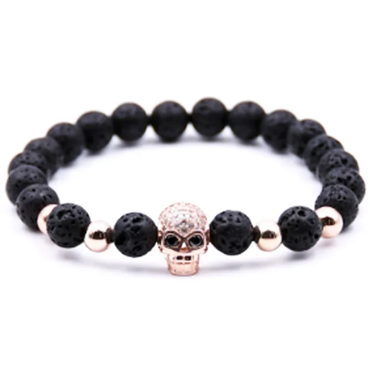 Модный браслет на руку из вулканического пепла 8 мм медные бусины с циркониевыми