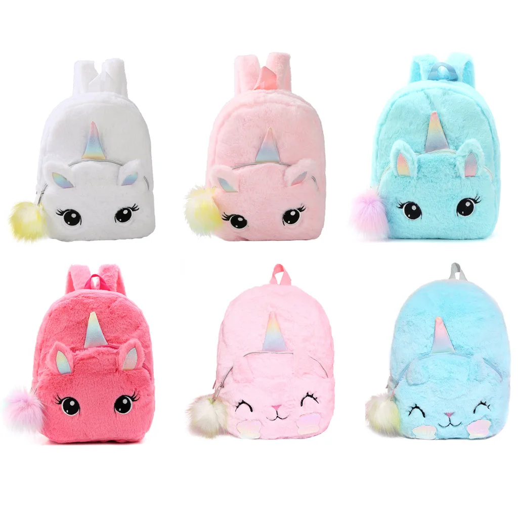 Children's Plush Backpack Cartoon Animal Unicorn Boys Girls Baby Home Snacks Toys Kindergarten Primary School Bags Kids Travel