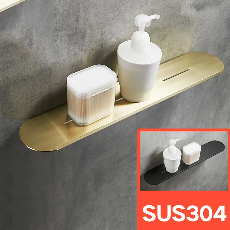 

Brushed Gold 304 Stainless Steel Bathroom Shelf Black Wall mounted Shower Toiletries Storage Rack Bath Shampoo Holder Shelf
