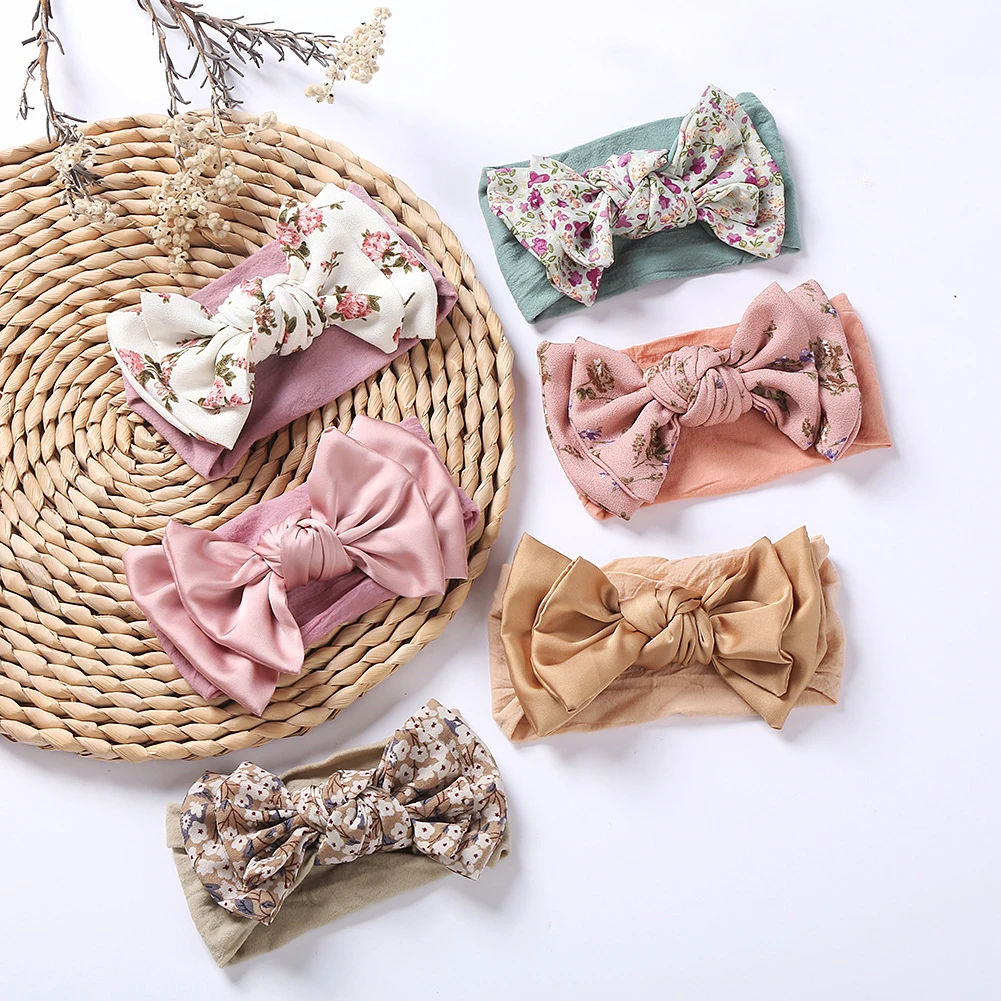 

1Pcs Baby Headband Floral Printed Bows Newborn Baby Girl Headband Super Soft Nylon Hair Accessories Girls Turban Headwear