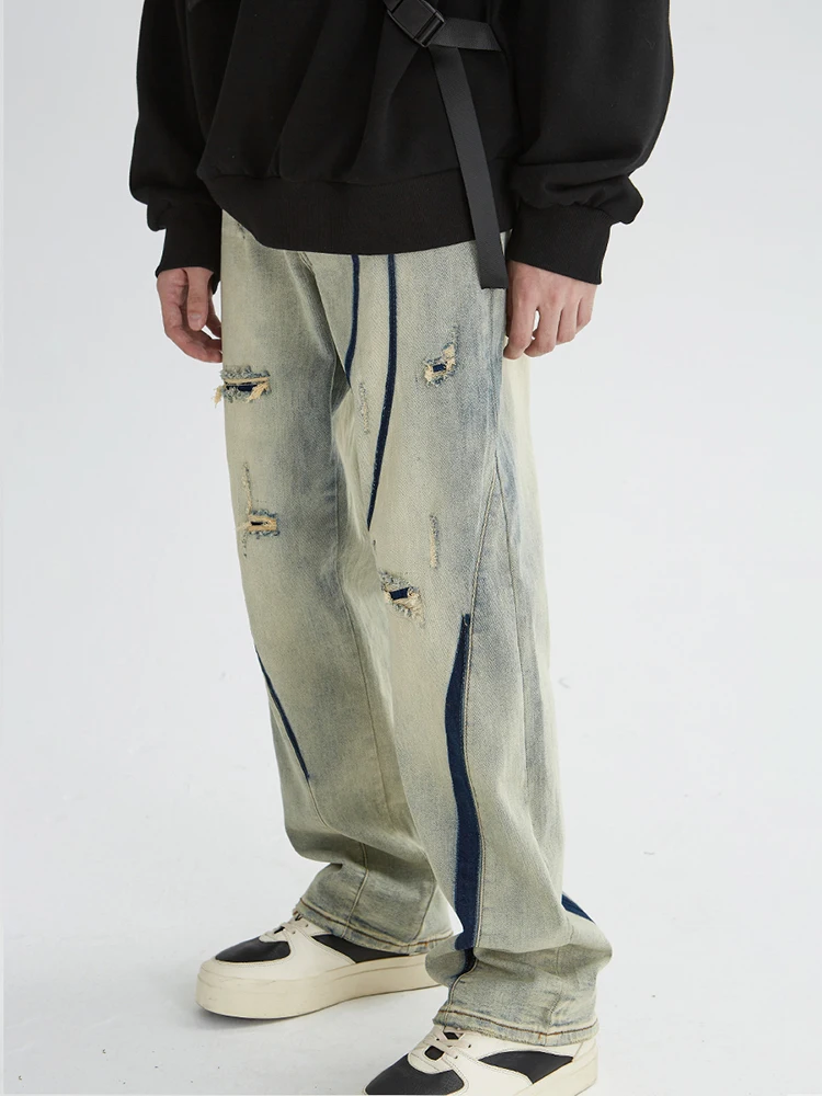 YIHANKE Man Pants Baggy Jeans for Men Y2k Clothes Wide Leg Straight Jeans Men's Clothing Street Clothing Boyfriend Style Jeans