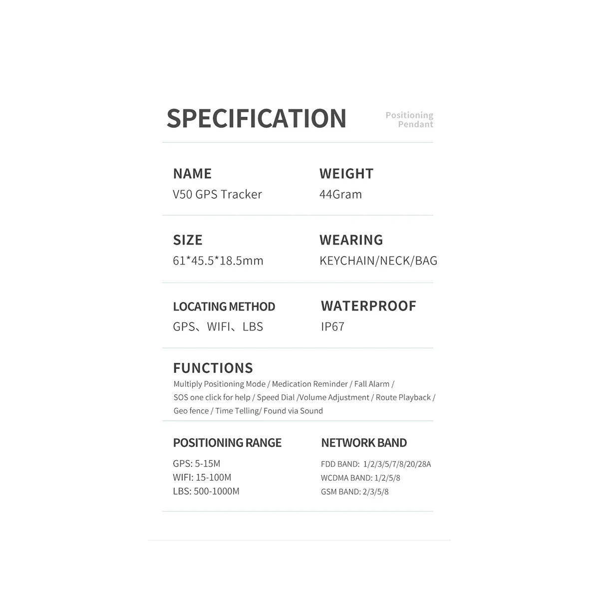 4G беспроводной портативный персональный мини-GPS-трекер с подвеской