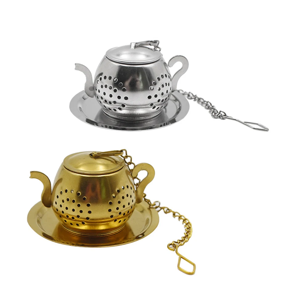 

200 PCS Tea Strainer Teapot Shape Loose Tea Infuser Stainless Steel Herbal Spice Filter with Chain Drip Tray Wholesale K1