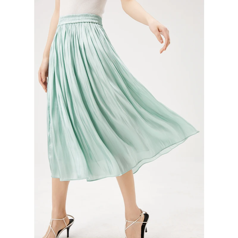 

Luxury High Quality Summer 2022 Vintage Faldas Largas Mujer Women Skirt A-LINE Mid-Calf SATIN Empire Long Skirts