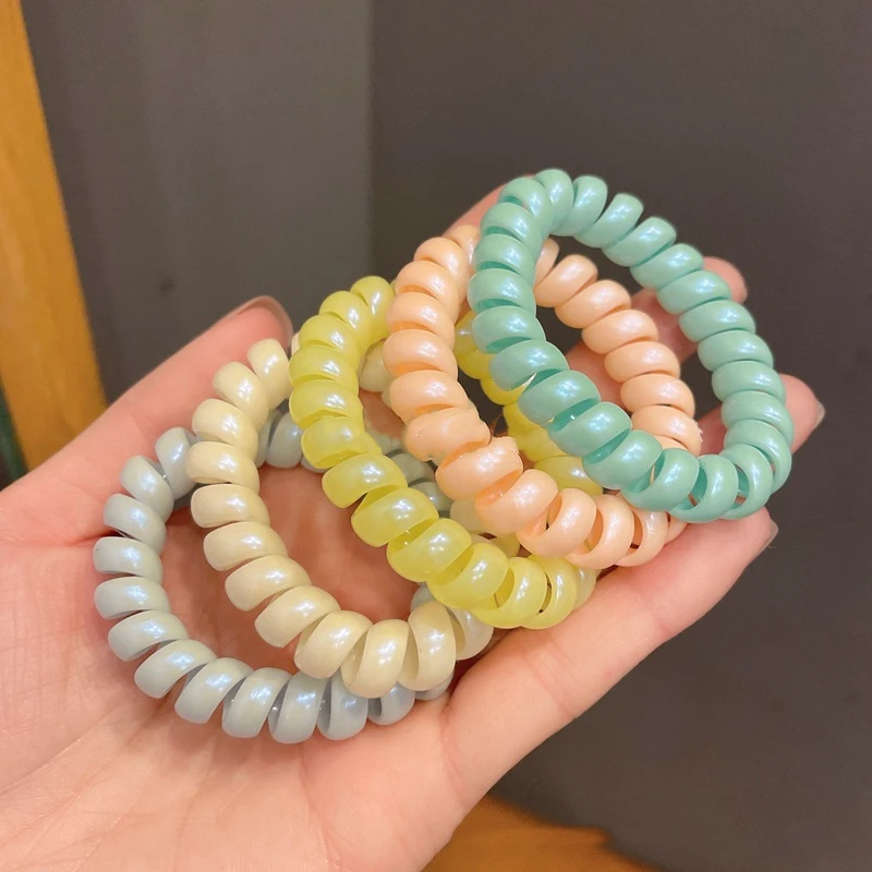 

Simple Solid Color Silicone Head Rope for Women Cute Pearl Hair Ring Girl Rubber Band Hair Accessories Headdress 5PCS