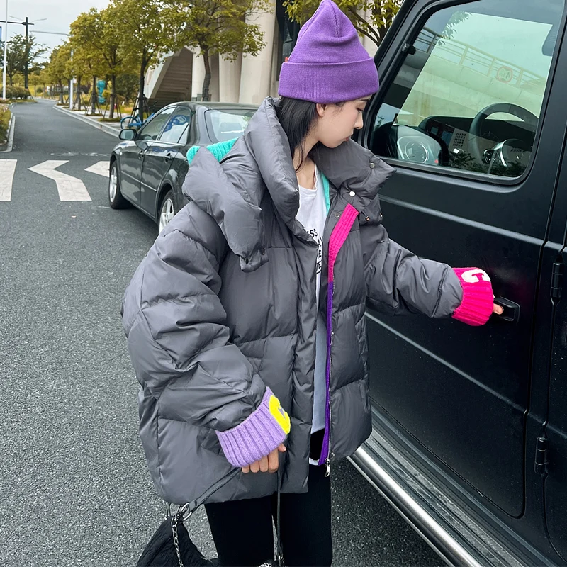 2022 new winter women's parka casual thickening warm color matching pattern ladies winter knitted coat loose coat jacket coat