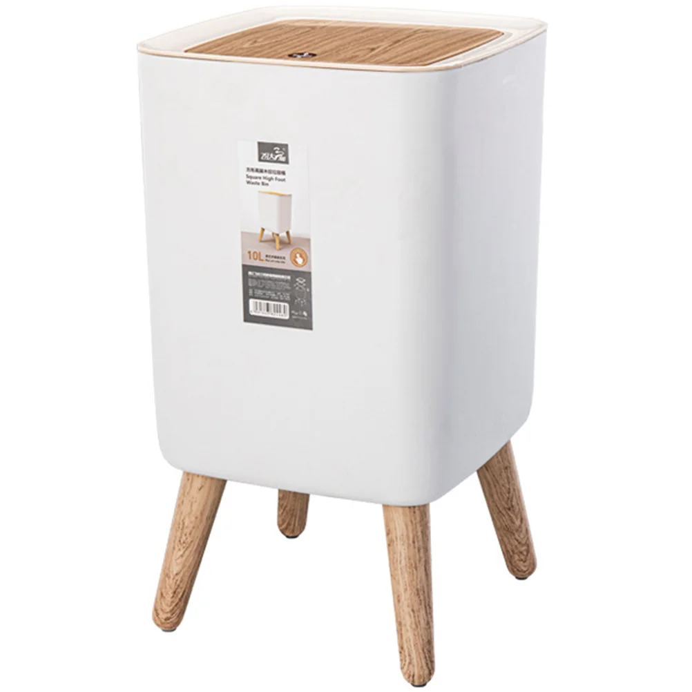 

Wood Grain Trash Can Lidded Convenient Toilet Garbage Bin Pressure Type Abs Office Bathroom Waste Bucket