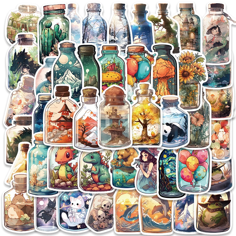 

10/50pcs Cute Cartoon Bottle World Anime Stickers For Laptop Phone Diary Fridge DIY Waterproof Graffiti Bicycle Car Vinyl Decals