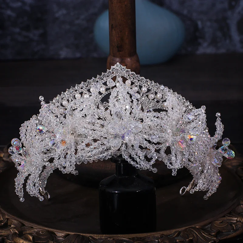 

Элегантная женская диадема с бусинами в виде цветка, роскошная свадебная корона, повязка на голову, аксессуары для волос, головной убор, украшения для волос