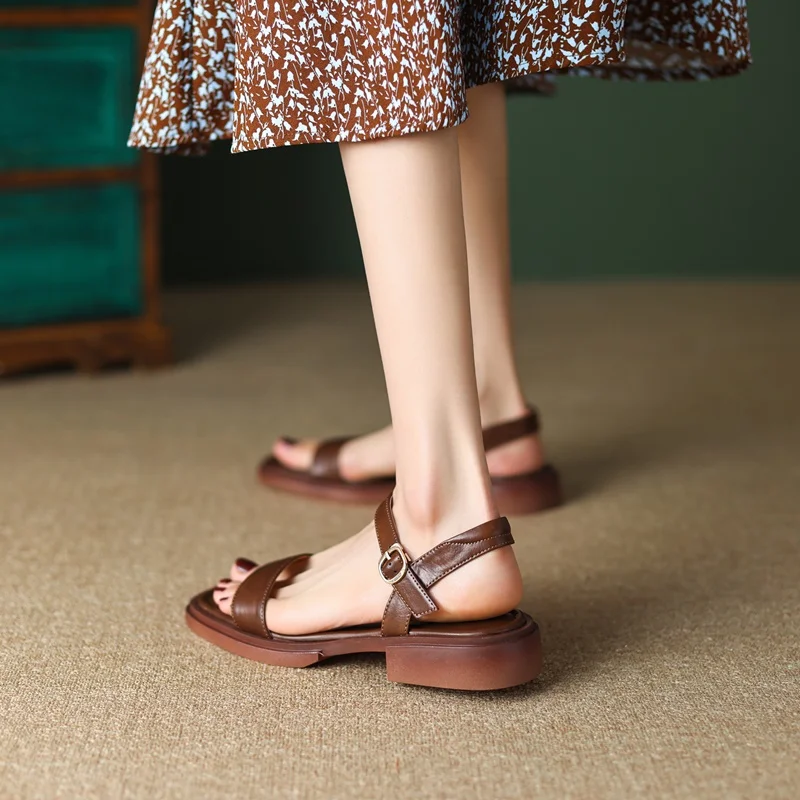 ZVQ Woman Casual Sandals Soft Genuine Leather Upper Open Toe Summer Shoes Good Quality Ankle Strap Buckles Outside Dress Shoes