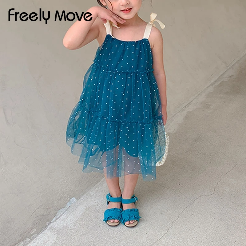 

Freely Move Girls Tulle Dress New Dot Kids Dresses For Sleeveless Princess Vestido Children Clothes Elegant Casual Wear 2 8Y