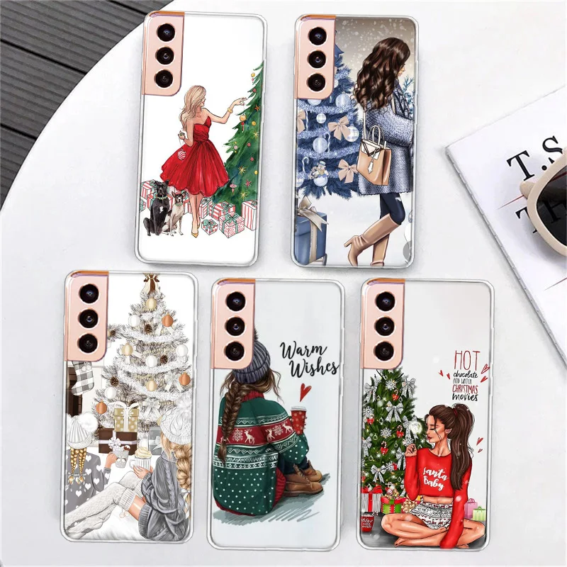 Роскошный Рождественский чехол для телефона девушек Samsung S21 FE S20 Plus Galaxy S23 S22 Ultra S10
