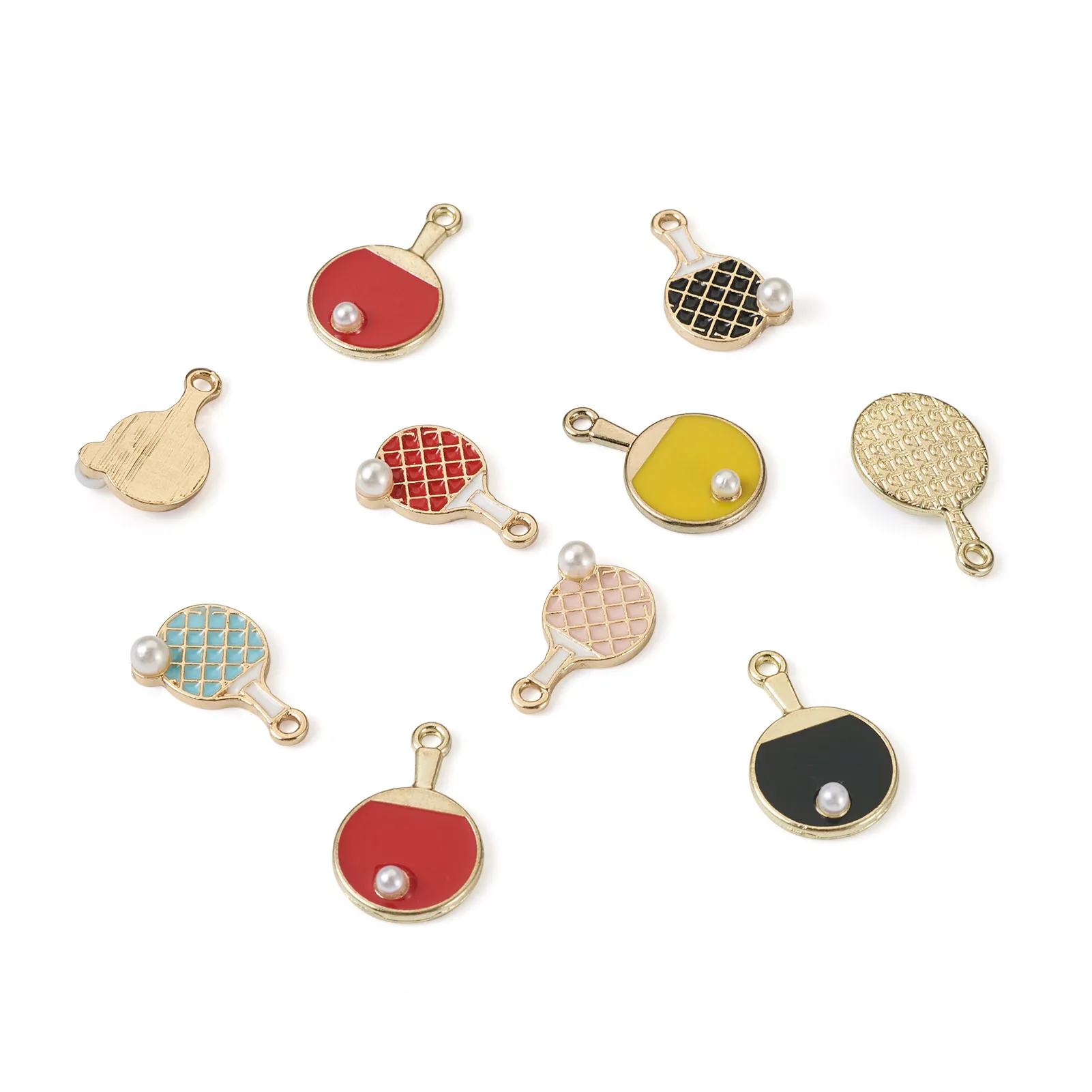 

14Pcs Table Tennis Racket Charms Ping Pong Ball Zinc Alloy Enamel Pendant For Earrings Necklace Bracelet Jewelry Making DIY Gift