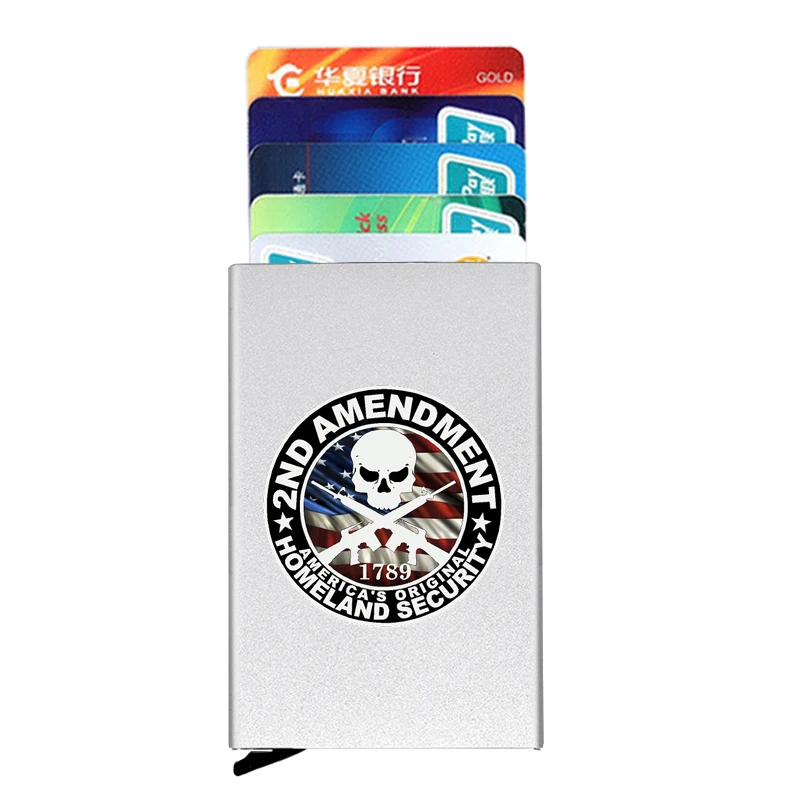 

America Military Skull Printing Anti-theft ID Credit Card Holder Thin Aluminium Metal Wallets Pocket Case Bank Card Box