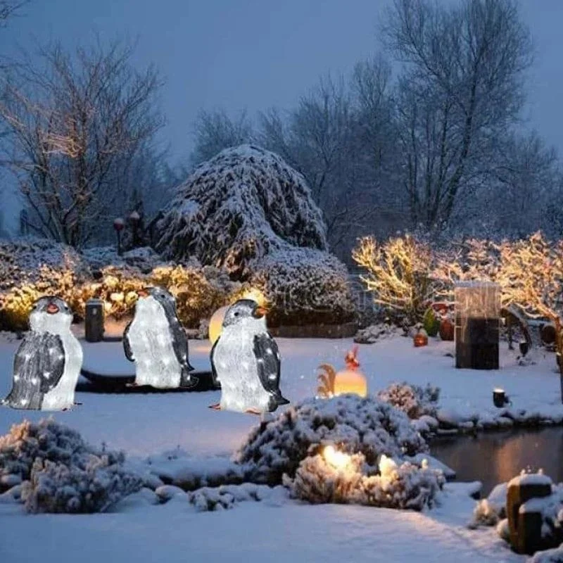 3pcs Christmas Garden Stakes Light-up Penguin Acrylic Sheet LED Light Stake Xmas Decor New Year Eve Party Yard Garden Home Decor