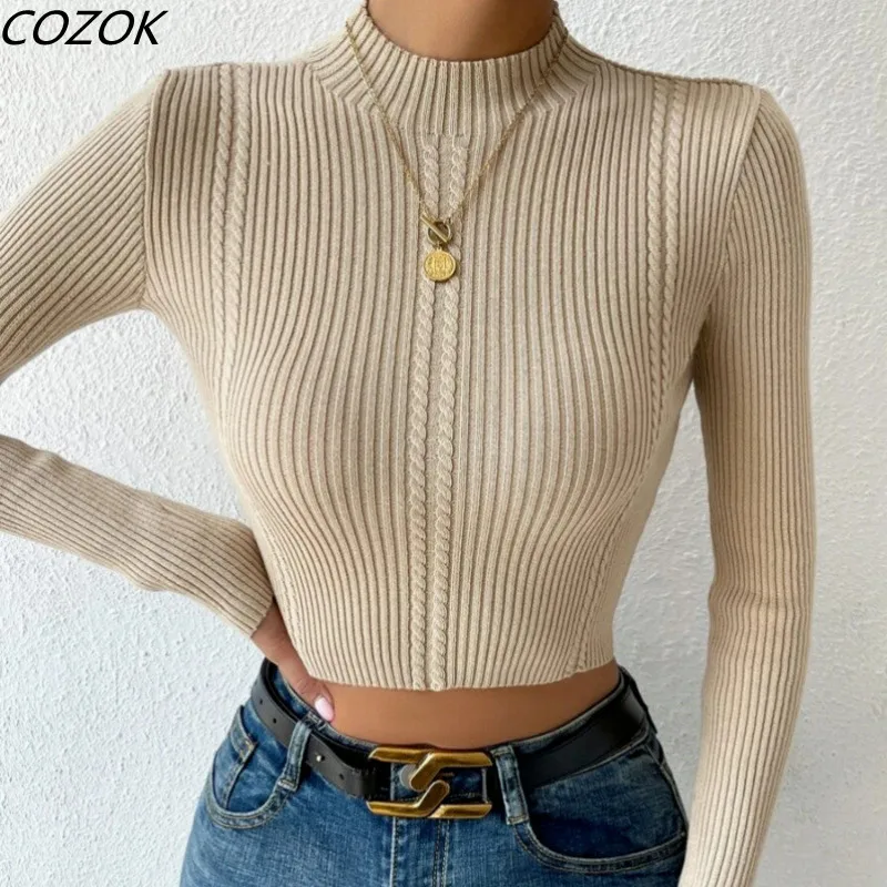 

Slim Solid Chic Knitted Sweater Women Autumn Pullover Casual Long Sleeve Office Ladies Sweaters