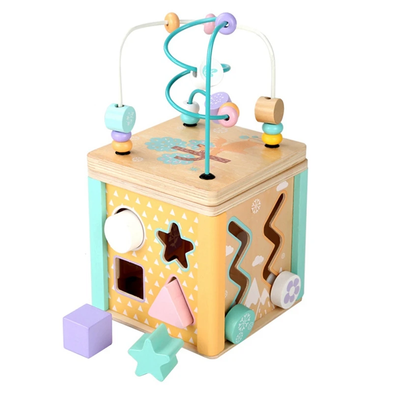 

Activity Square Baby Toy Beaded Maze Shape Recognition Toy Wooden Educational Learning Toy For Toddler Boys And Girls