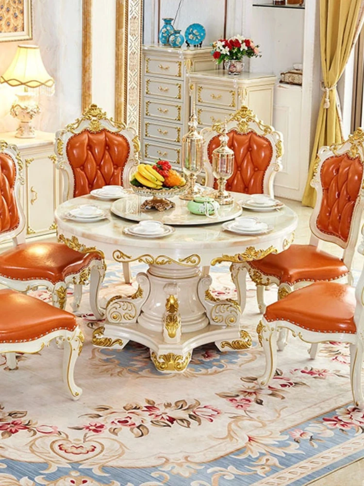 

Роскошный круглый стол в европейском светильник ле, американский обеденный стол из цельной древесины, поворотный стол под мрамор, обеденны...