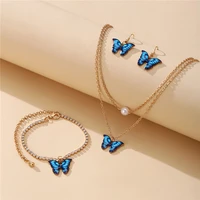 4pcs necklace earrings bracelet charm butterfly jewelry sets