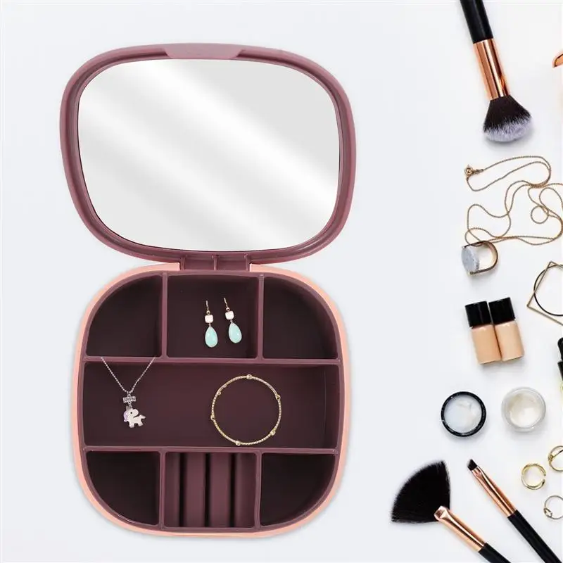 

Jewelry Storage Holder Earring Necklace Storage Box Mini Jewelry Case with Mirror