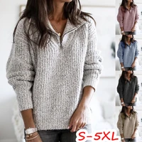 2022 autumn and winter zipper pullover long sleeved knitted sweater jacket women