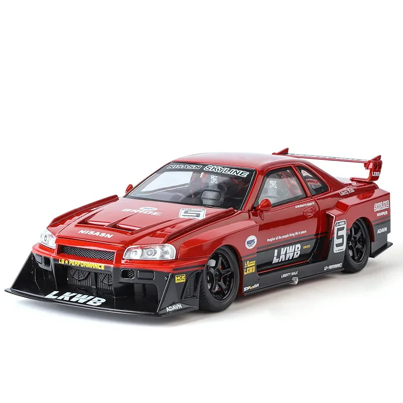 1:24 Nissan GTR R34 Skyline Рождественский модифицированный автомобиль из сплава модель