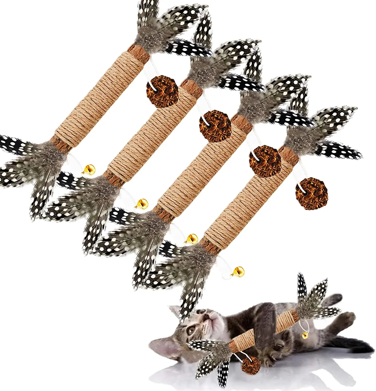 

Cat Toys Feather Toy Kitten Chew Stick Treat with Bell for Cleaning Teeth Indoor Kitty Teaser Wand Bunny Molar Snack