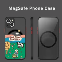 super magnetic magsafe retro mountain sunrise design phone case for iphone 13 12 pro max mini animal painting