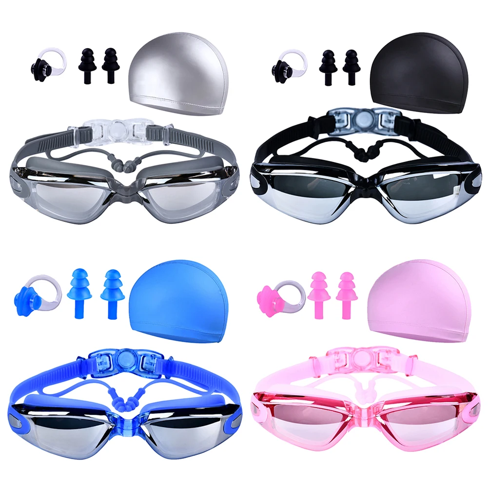 

Professional Swimming Goggles HD Anti-Fog Adjustable Glasses Swim Goggle Adult Waterproof Earplug Cap Nose Clip Kits