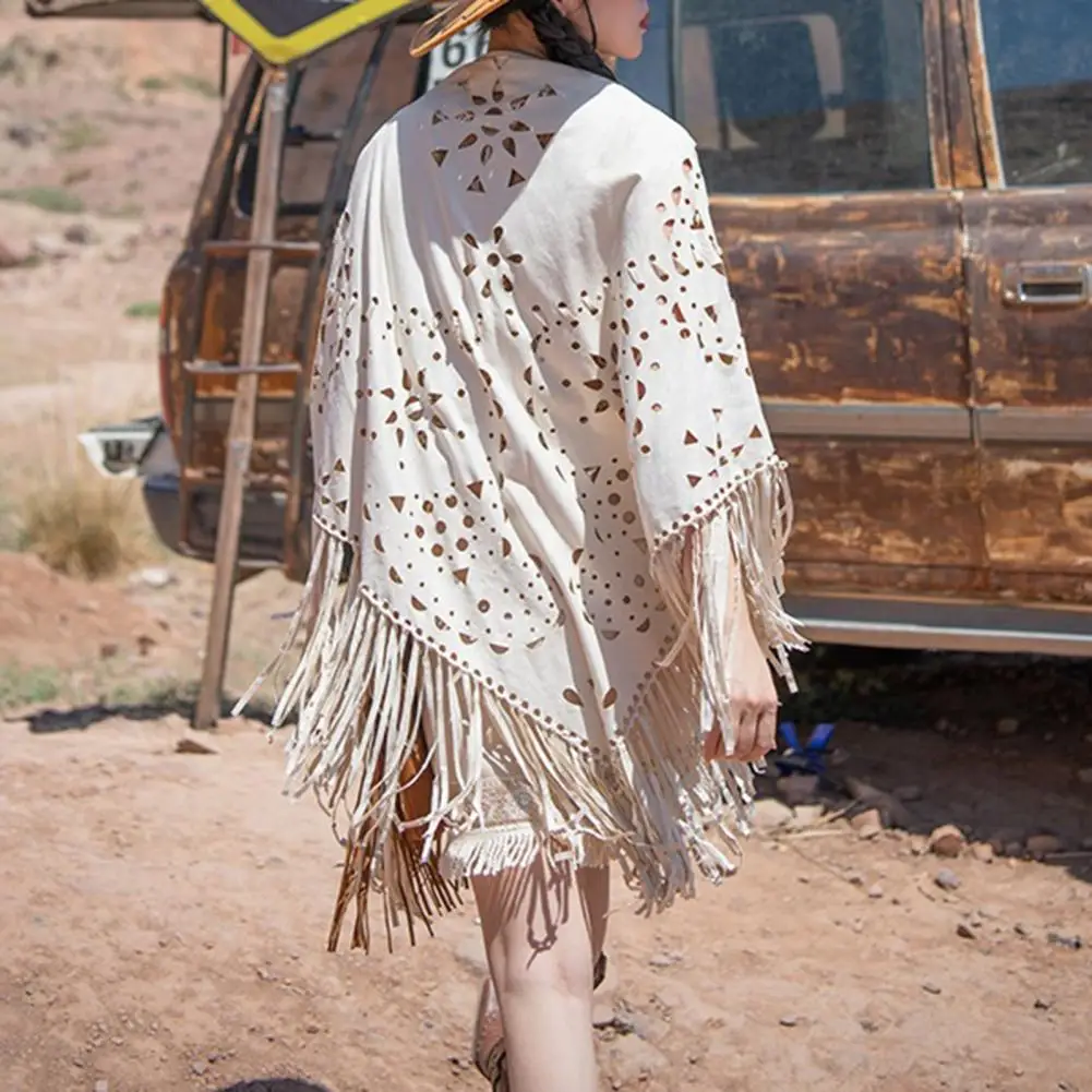 Женская элегантная замшевая открытая шаль-пончо теплая ткань однотонный зимний