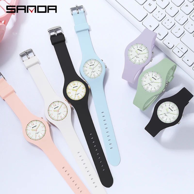 SANDA Quartz Watch Fashion Womens Watches 2023 New Trend Watch Women Luminous Simple Dial Silicone Strap 30M Waterproof 6059 enlarge