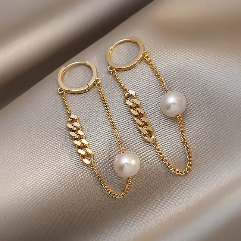 

Korean Fashion Simple Long Chain Tassel Pearl Pendant Earrings For Women 2022 Temperament Personalized High Sense Jewelry Gifts