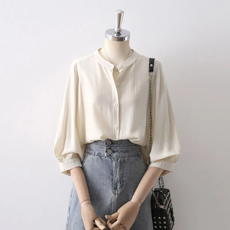 

Однотонные Женские рубашки из хлопка и льна, Летний Новый дизайн 2023, элегантные офисные женские топы с круглым вырезом и короткими рукавами