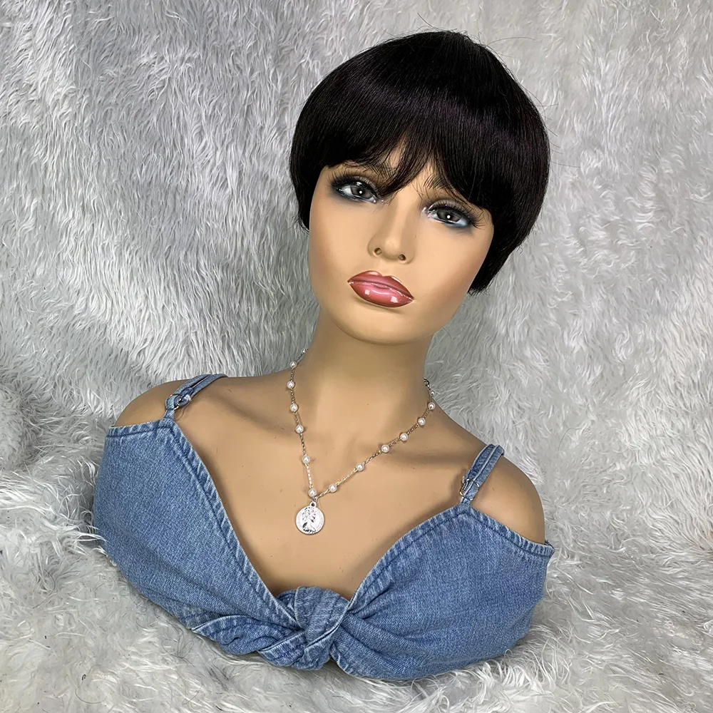 Short Human Hair Wigs for Black Women Straight Remy Brazilian Pixie Cut Hair Wig Full Machine Made Cheap Glueless Human Hair Wig