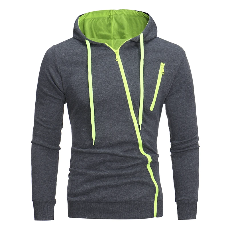 

2021 new autumn and winter new men's diagonal zipper cardigan sweater hoodie patchwork casual fashion slim-fit hooded sweater