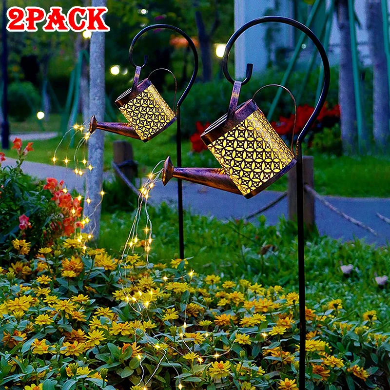 

1/2Pcs Solar Light Outdoor LED Watering Can String Waterfall Hanging Lantern Yard Garden Decorative Waterproof Kettle Lamp Gift