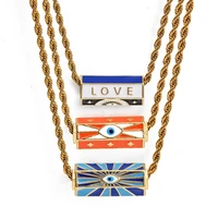 wish card 2022 fashion necklace for woman lucky enamel copper beads evil eye charm jewelry gift gold titanium steel chain choker