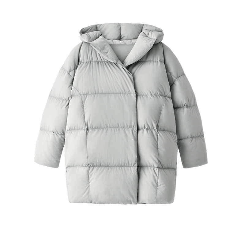 Oversized Coat Winter Puffer Jacket Women  95%  White Goose Down  High Street Hood Magnetic Clasp  Wide-waisted Thick Warm