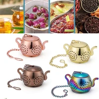 teapot shape loose tea infuser stainless steel leaf tea maker strainer with chain drip tray herbal spice filter