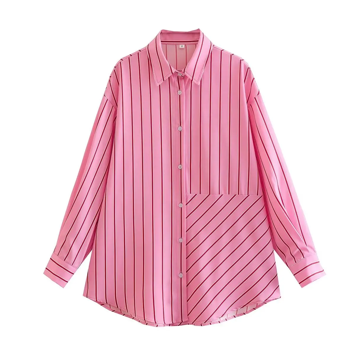

Fashion Women's New European and American High Quality Spring/Summer Pink Irregular Stripes Loose Relaxed Large Shirt