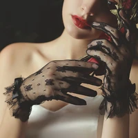 women vintage sheer short lace gloves derby tea party wrist length floral gloves for dinner fancy costume accessories gloves