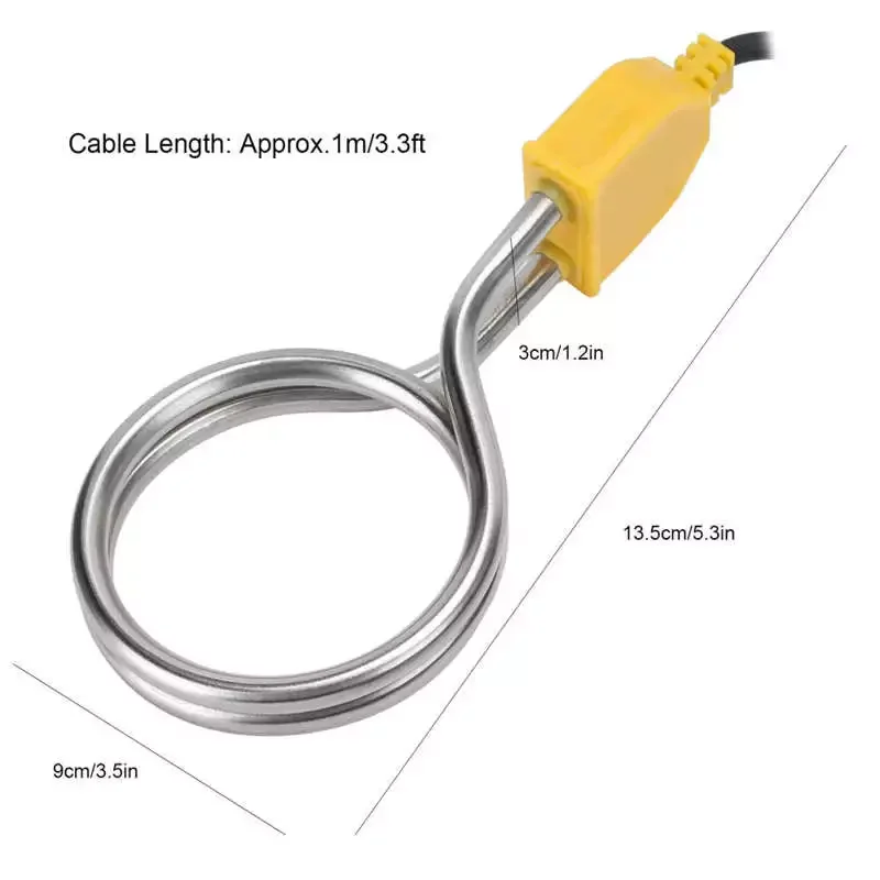 

eau Electrique 1200W Stainless Steel Immersion Heater Portable Boiler Water Heating Rod for Home Travel Household