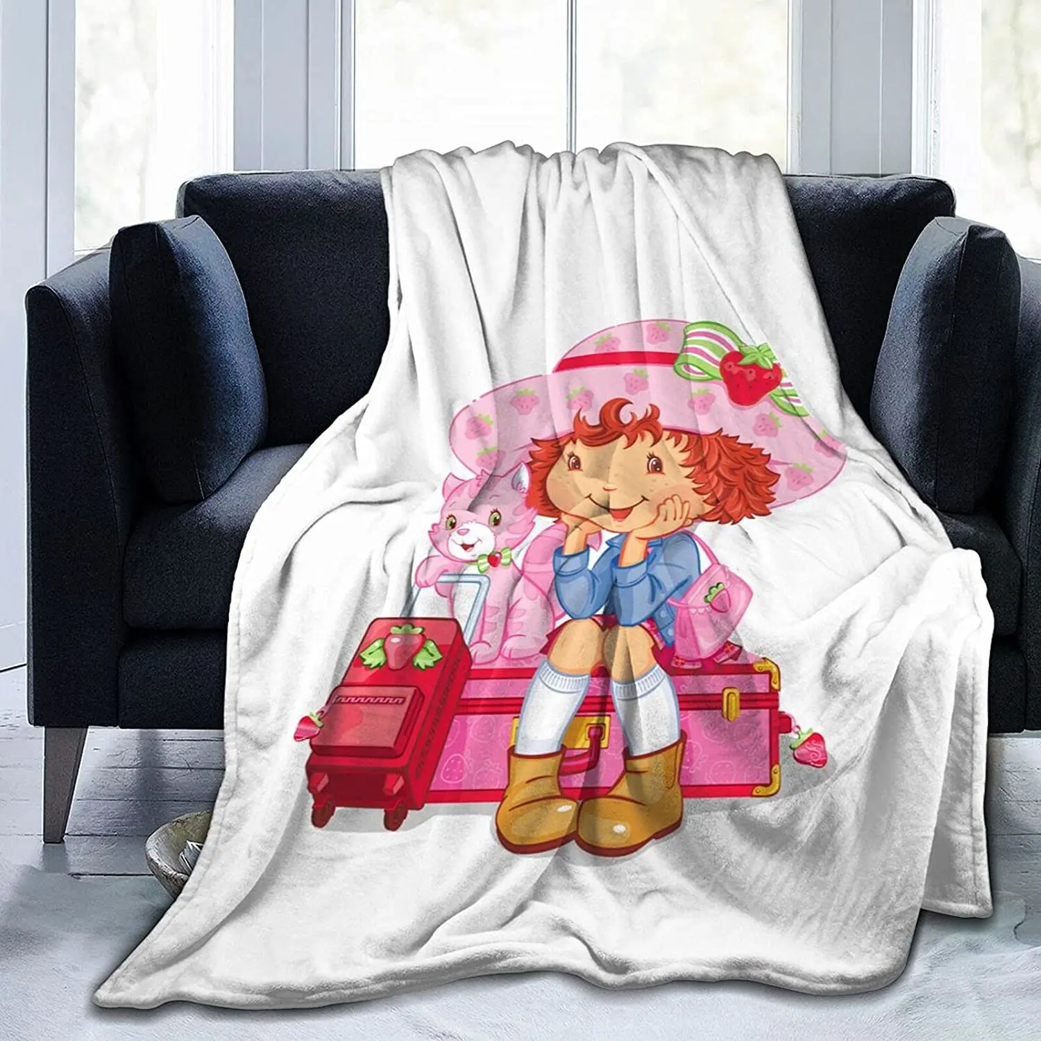 

Strawberry Pattern Shortcake Custard Blanket Soft Flannel Blanket Digital Printing All-Seasons Blanket Lightweight Woolen