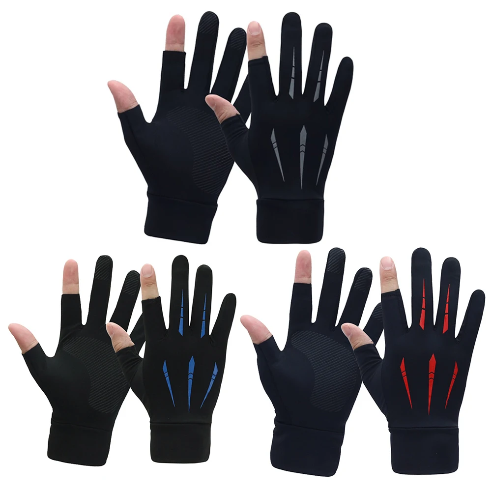 

1 Pair Fishing Catching Gloves Professional Hand Protection Equipment ICe Silk Anti-slip 2 Cut Finger Fishing Mittens