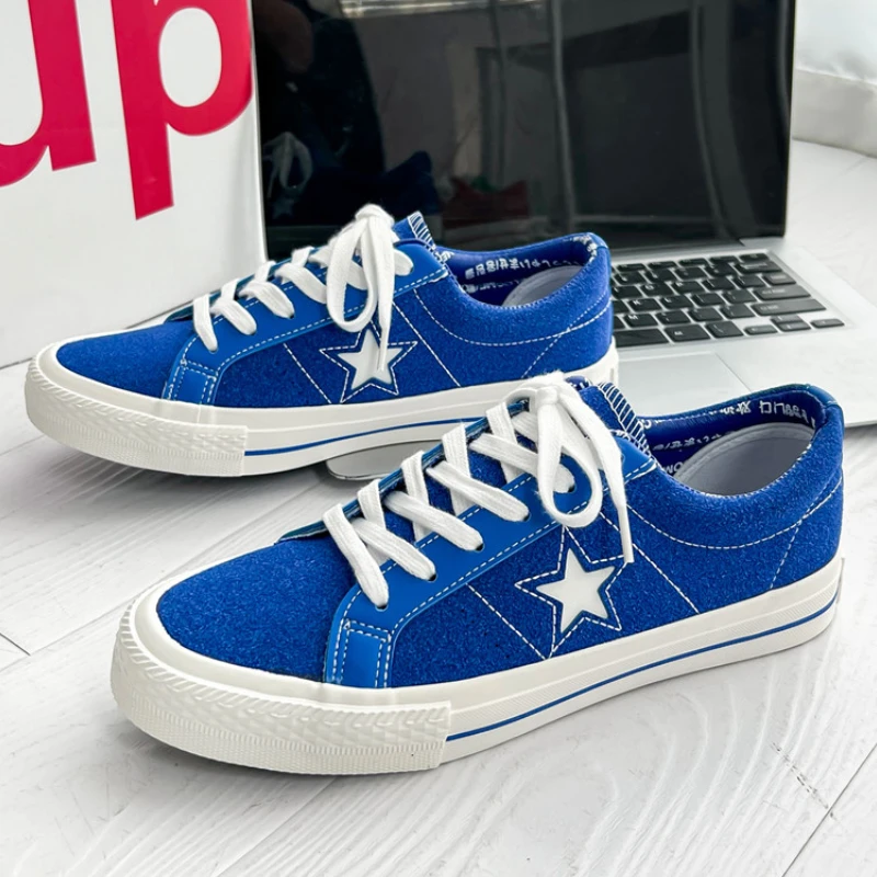

Summer Casual Shoes Men Lace-up Stars Canvas Shoes Unisex Solid Vulcanize Shoes Breathable Soft Bottom Low-top Trendy Shoes