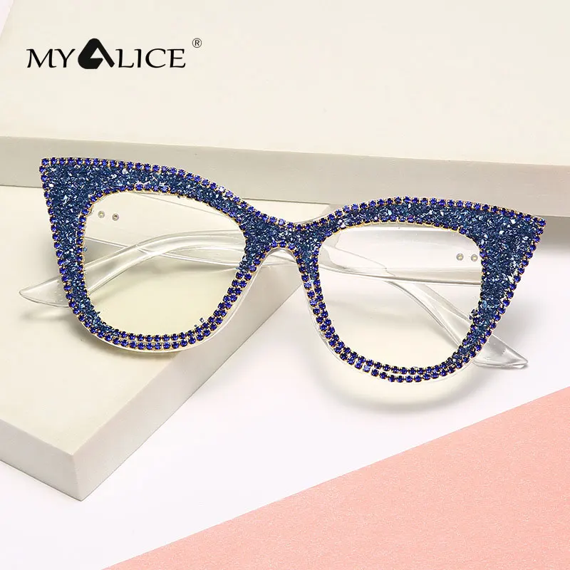 

MYALICE Fashion Cat Eye Diamond Sunglasses Personality Oversized Shades Party party stage performance gafas de sol UV400